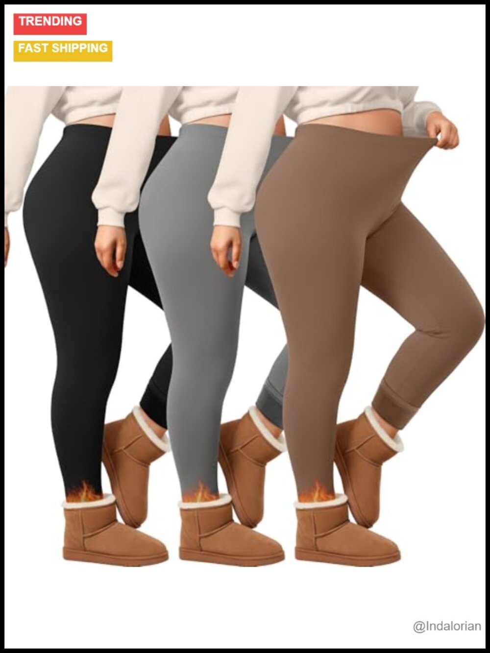 Plus Size Fleece Lined Thermal Leggings 3 Pack High Waisted Stretch
